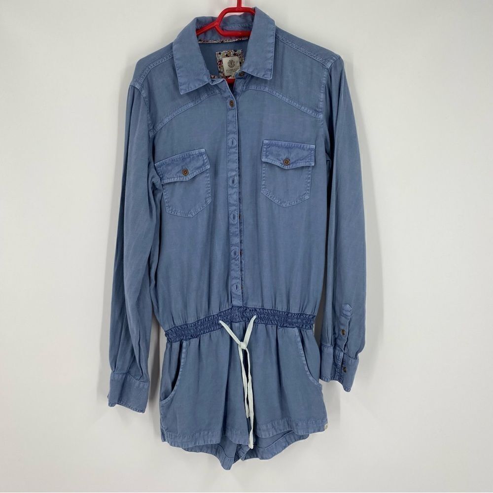 Element Eden Women’s Button Front Long Sleeve Blue Romper size S